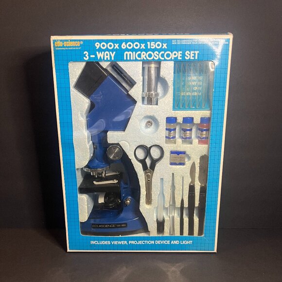 Vintage 1988 ToysRus Edu-Science #277061 Blue 3-Way Microscope Set 900x600x150 - Picture 1 of 9